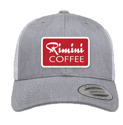 Trucker Hat Light Gray and White with Rimini Coffee Patch