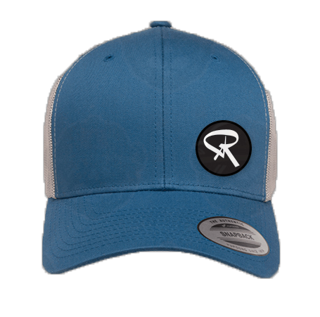 Trucker Hat Blue and Grey with Circle R Patch