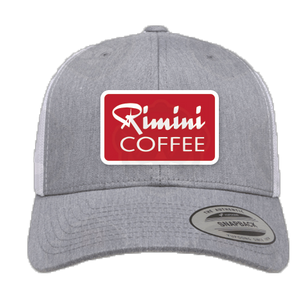Trucker Hat Light Gray and White with Rimini Coffee Patch